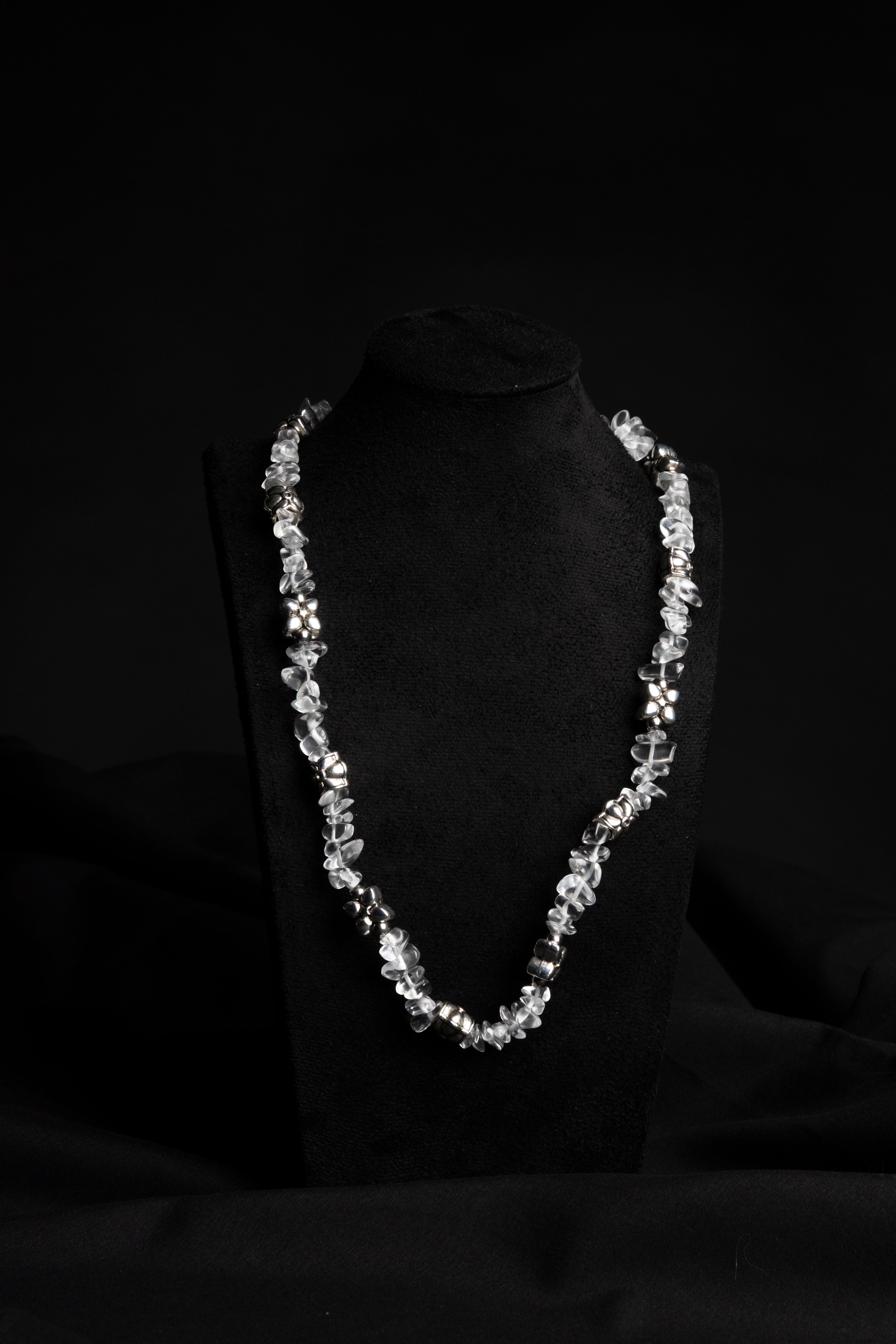Crystal & Grey Steel Flower Necklace
