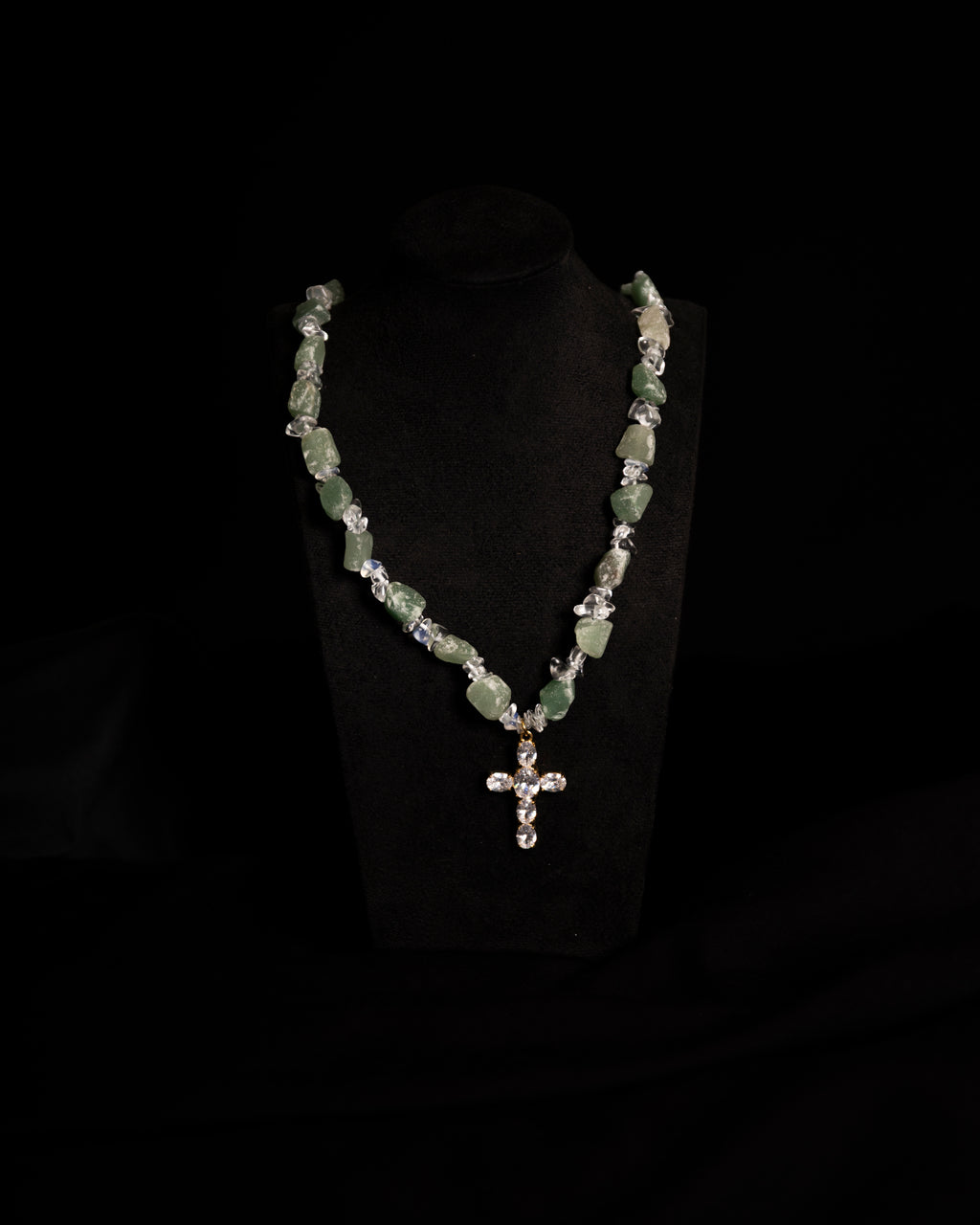 Natural Stone & Zirconia Cross Necklace