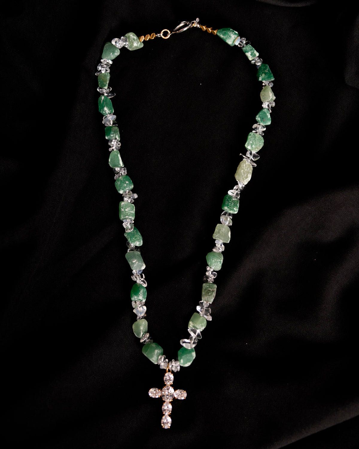 Natural Stone & Zirconia Cross Necklace