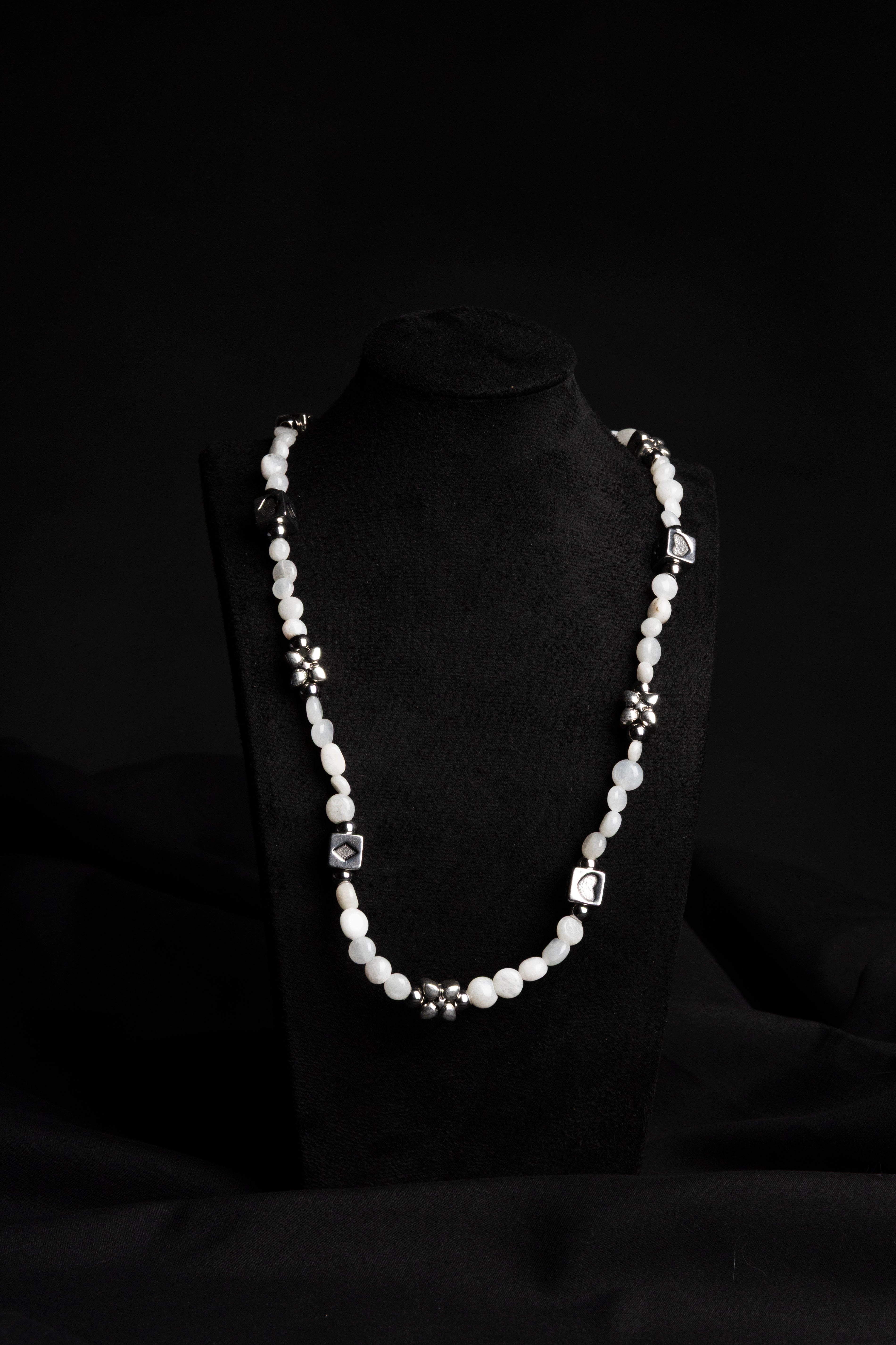 Genuine Freshwater Pearl & Steel Flower Necklace