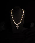White Pearl Dual Cross Necklace