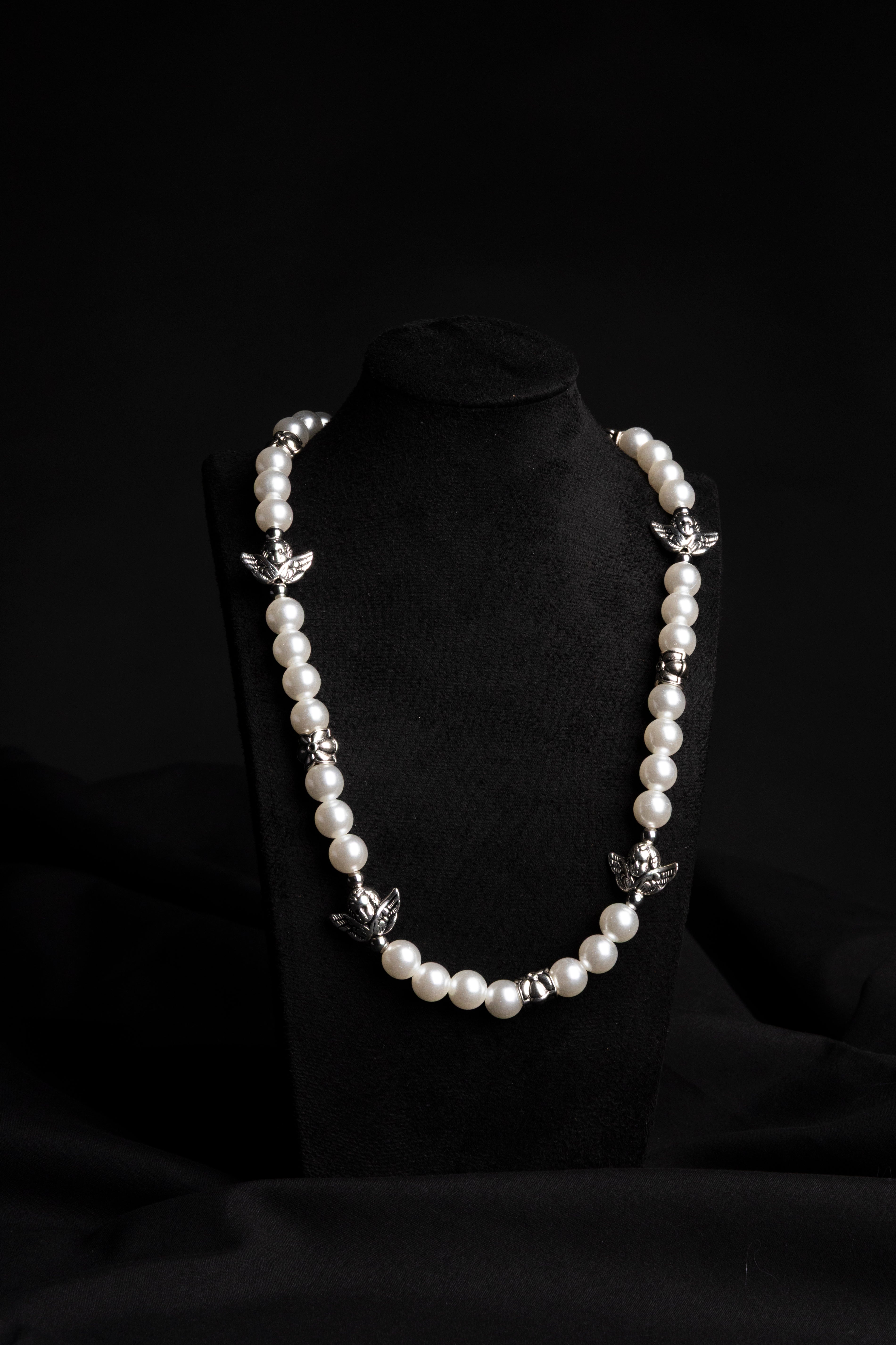 White Pearl & Grey Angel Necklace — 1 of 1