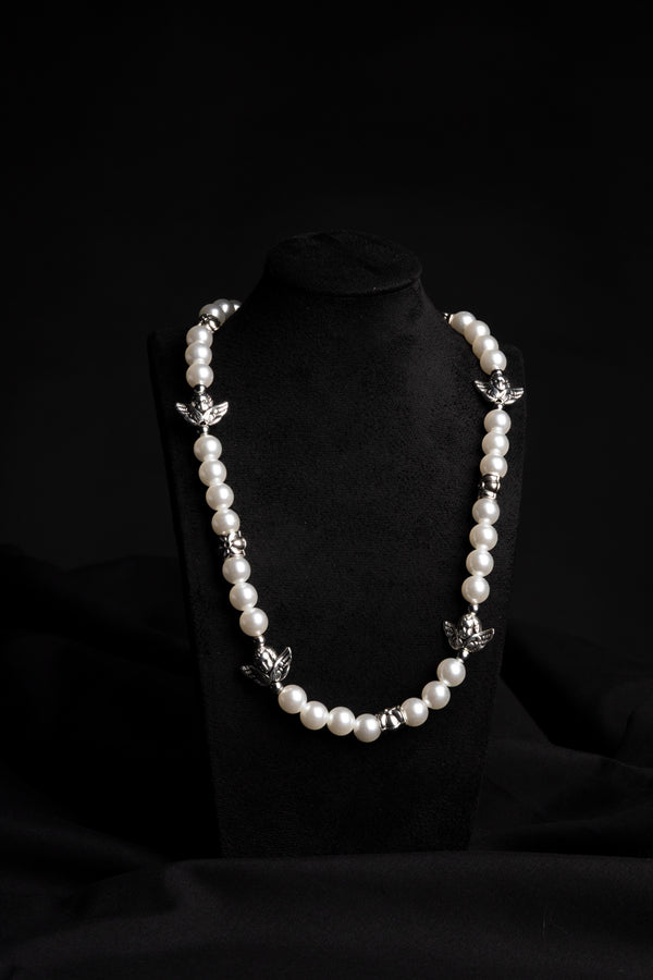 White Pearl & Grey Angel Necklace — 1 of 1