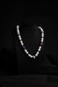 White Pearl & Purple Blue Zirconia Necklace