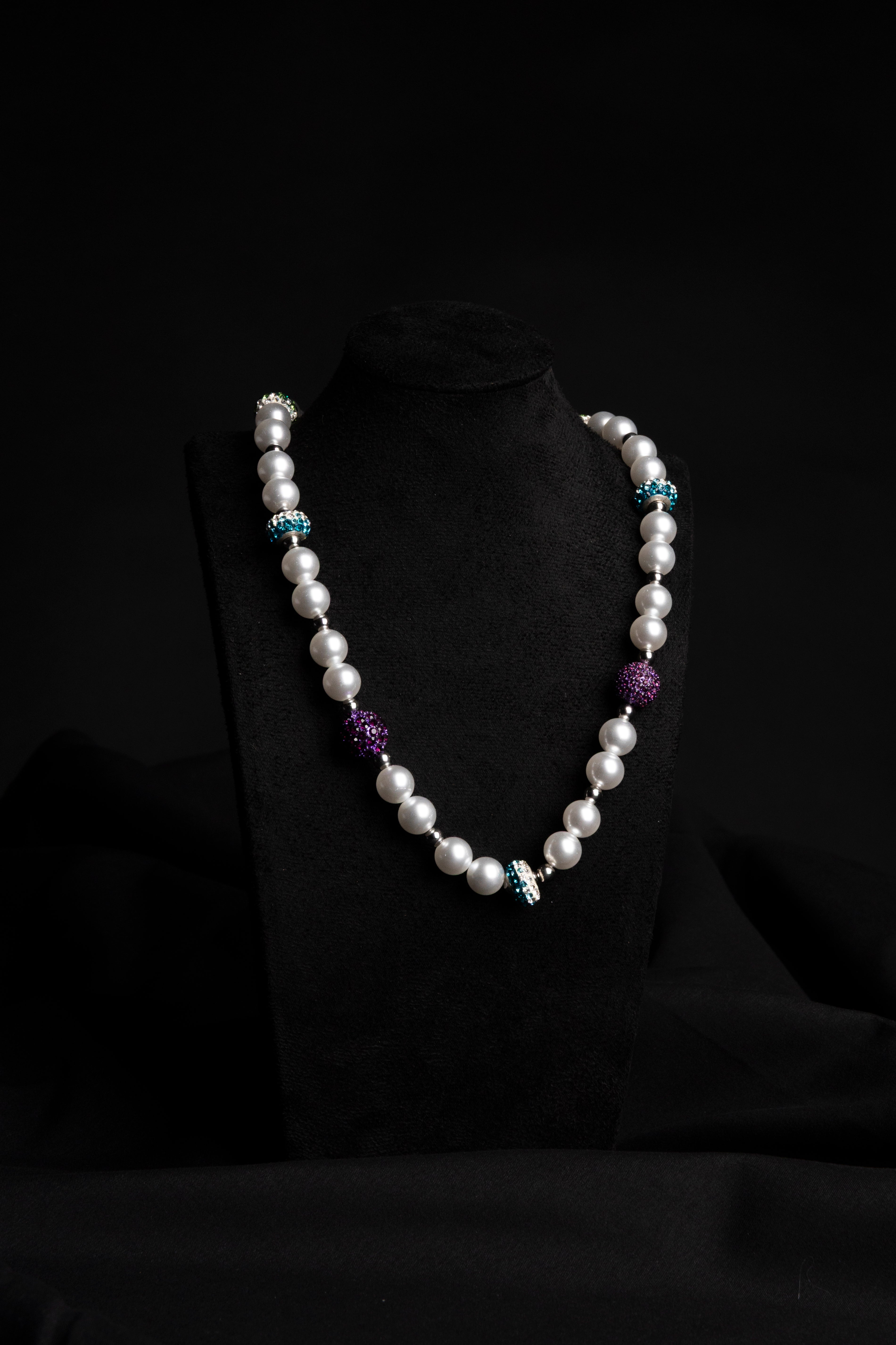White Pearl & Purple Blue Zirconia Necklace
