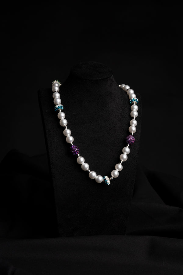 White Pearl & Purple Blue Zirconia Necklace