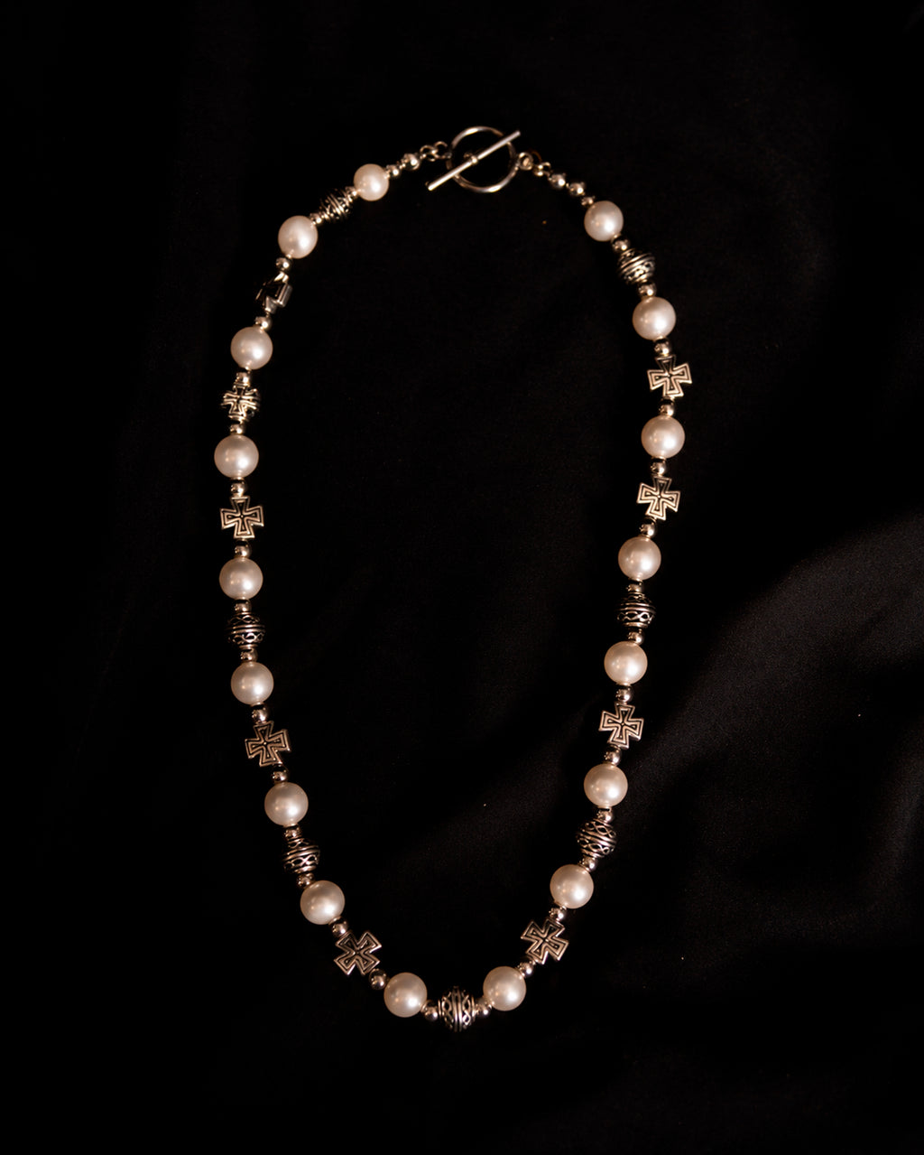 White Pearl & Cross Necklace
