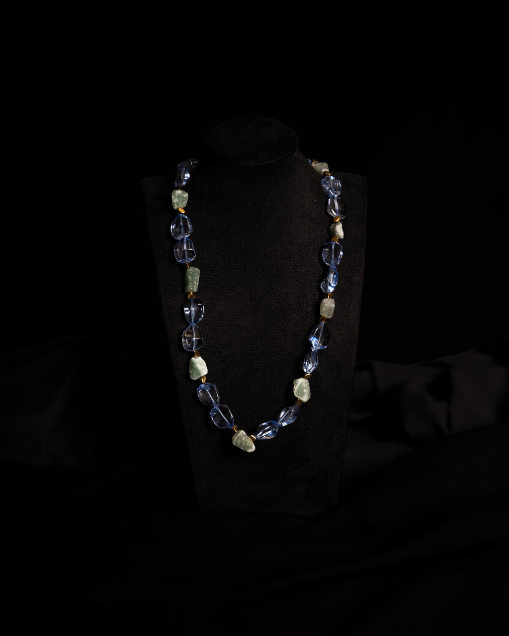 Blue Crystal & Green Stone Necklace