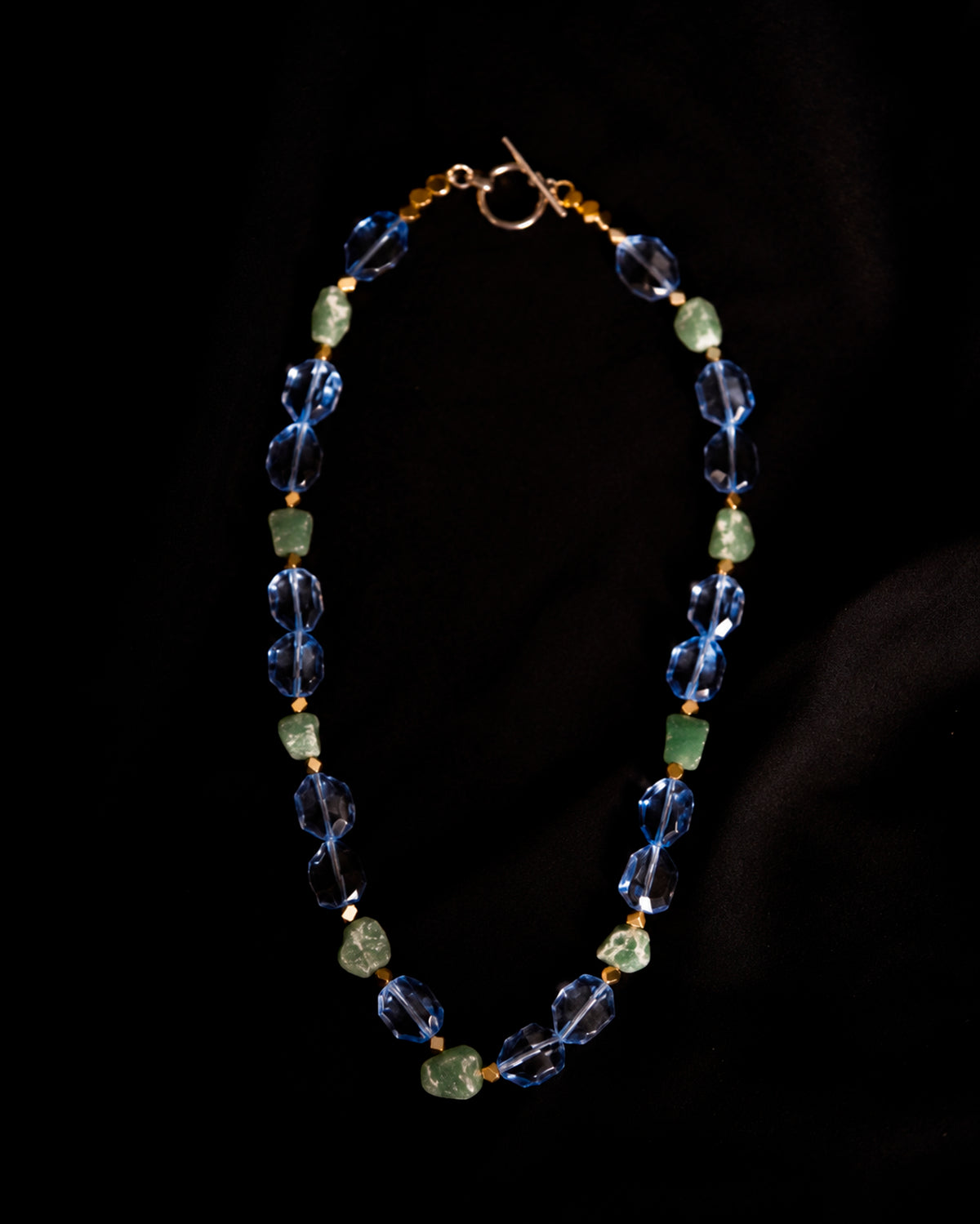 Blue Crystal & Green Stone Necklace