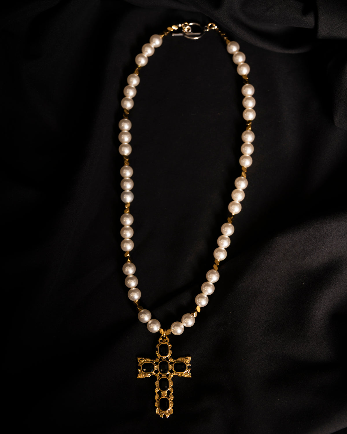Golden Cross Pearl Necklace