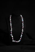 Purple Pearl & Steel Flower Necklace