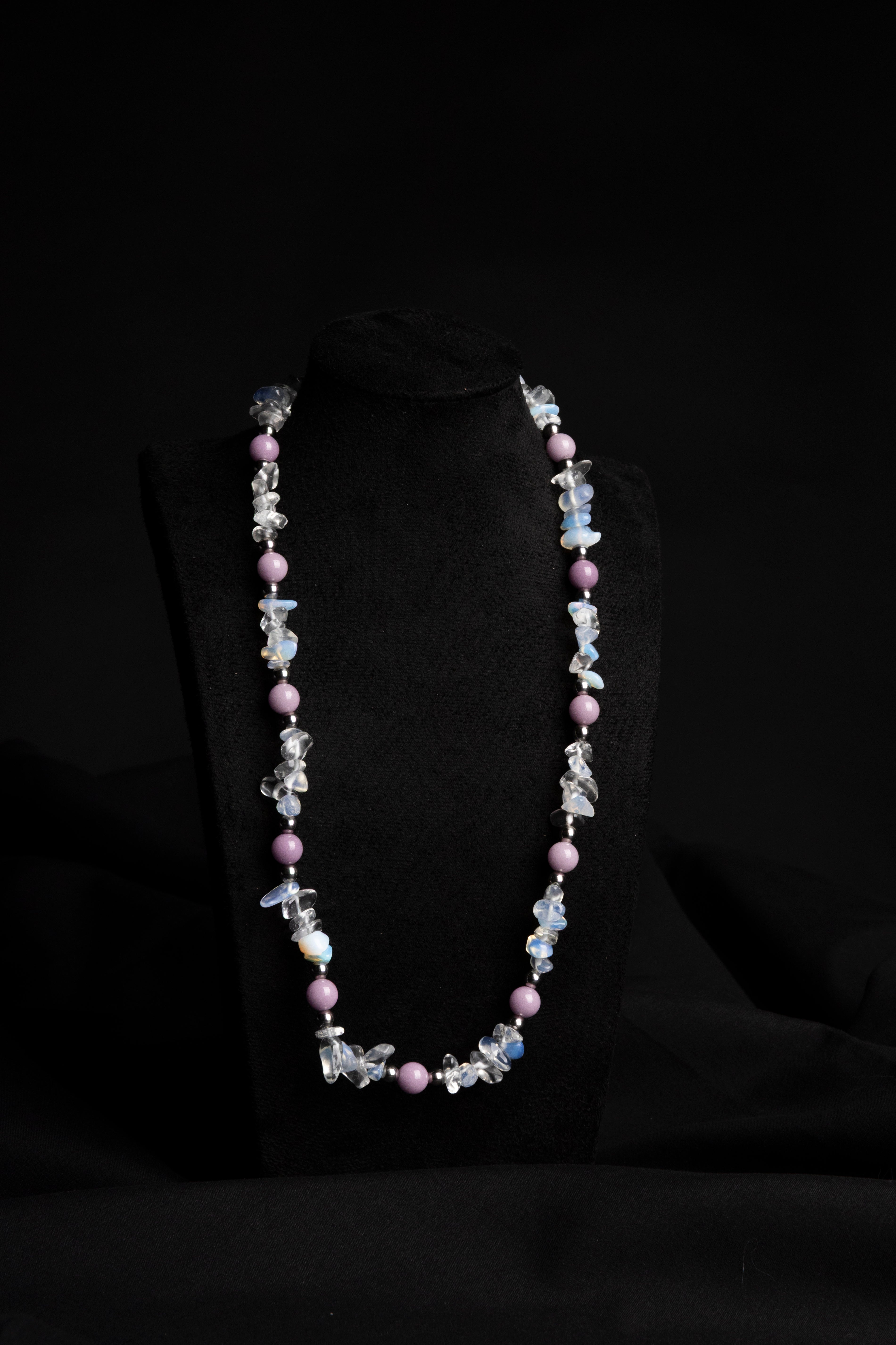 Purple Pearl & Steel Flower Necklace