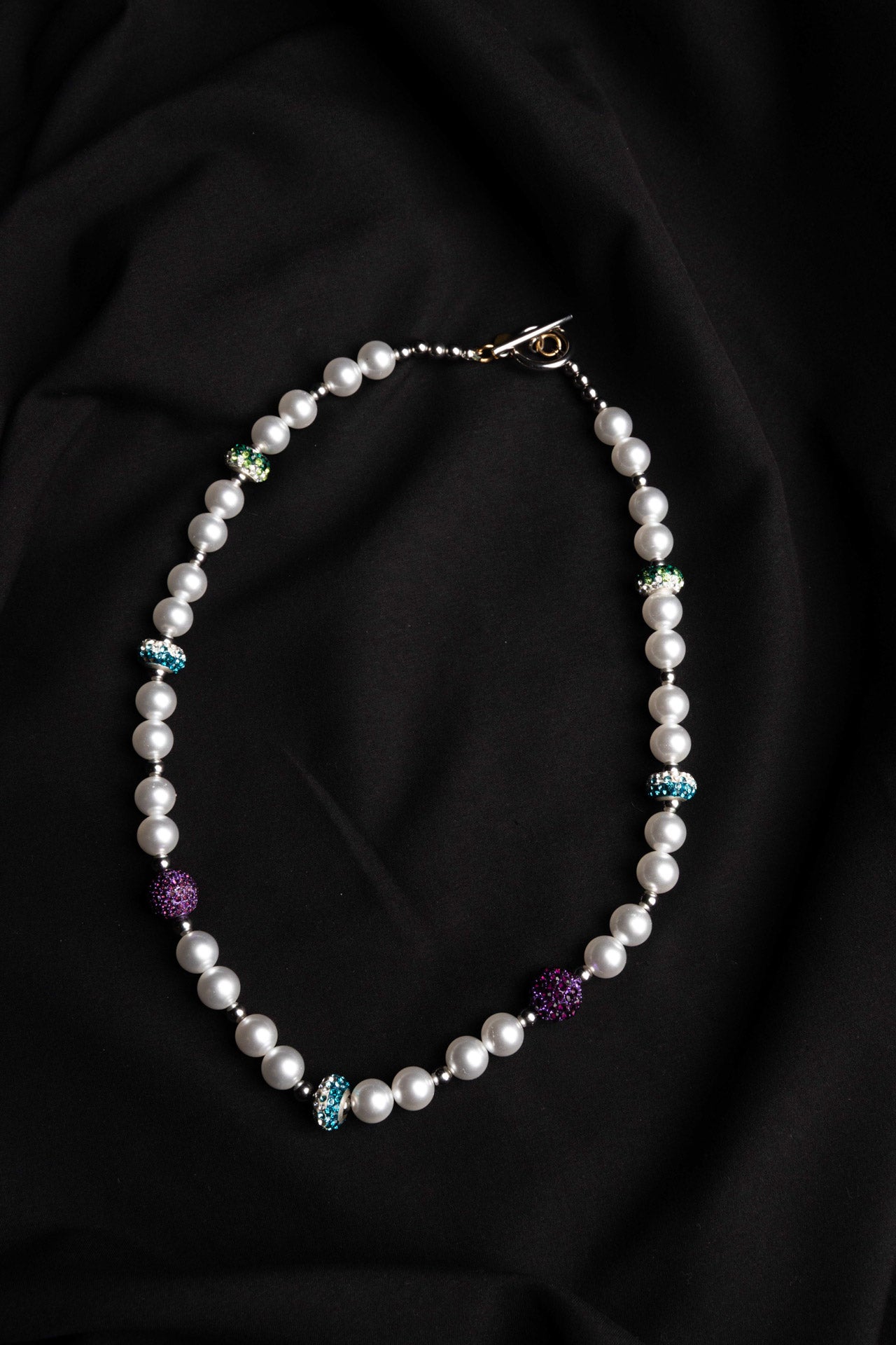 White Pearl & Purple Blue Zirconia Necklace