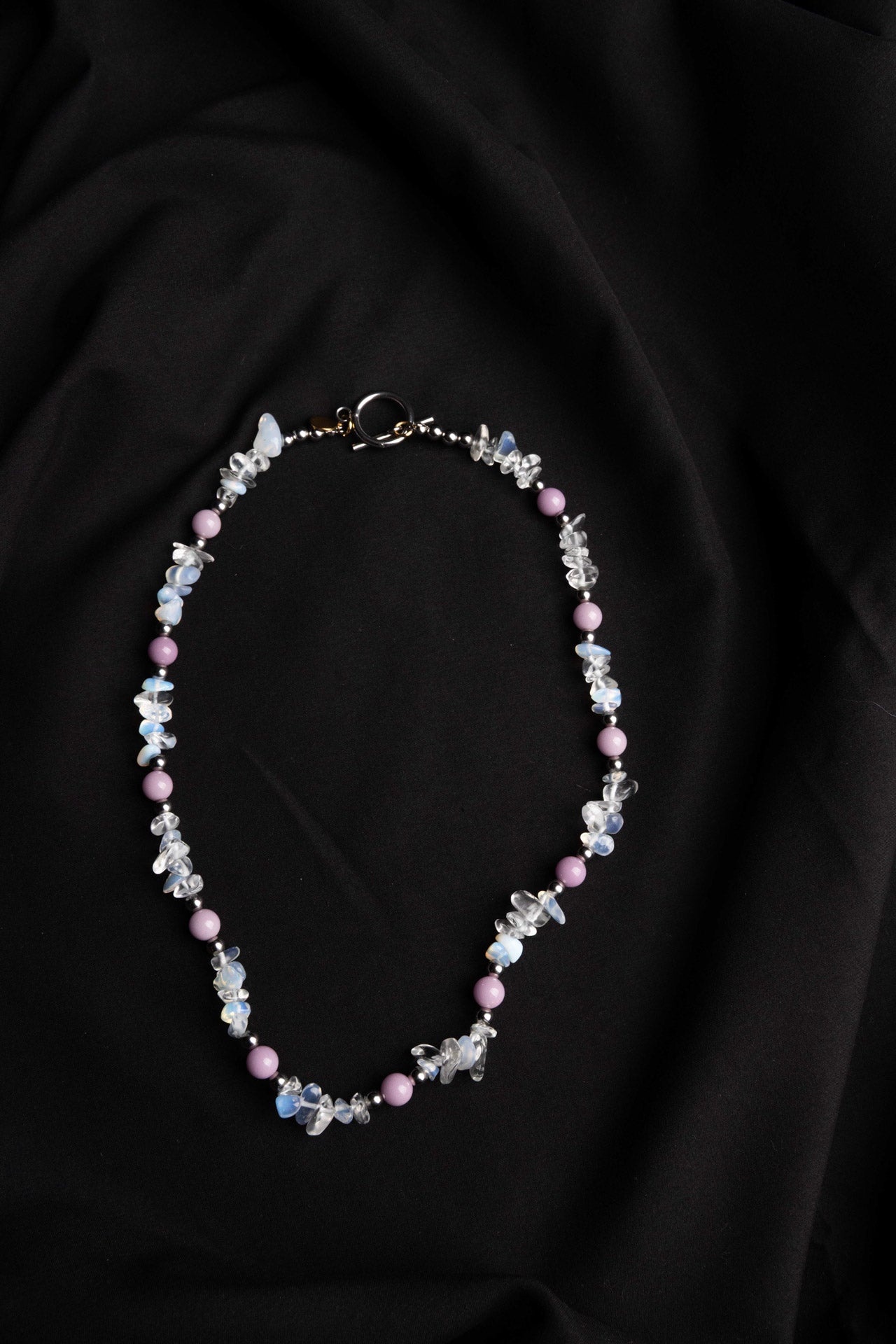 Purple Pearl & Steel Flower Necklace