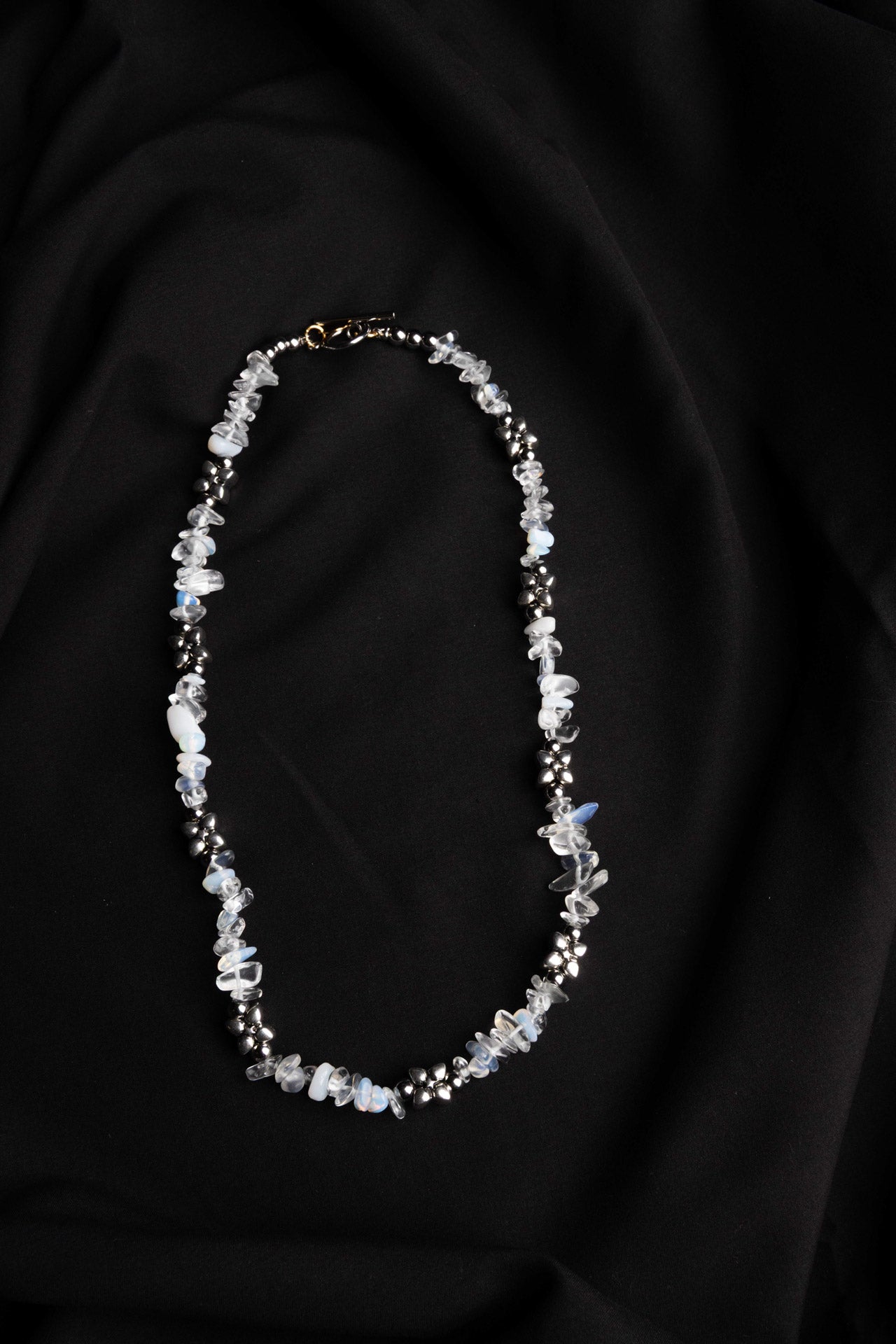 Crystal & Grey Steel Flower Necklace