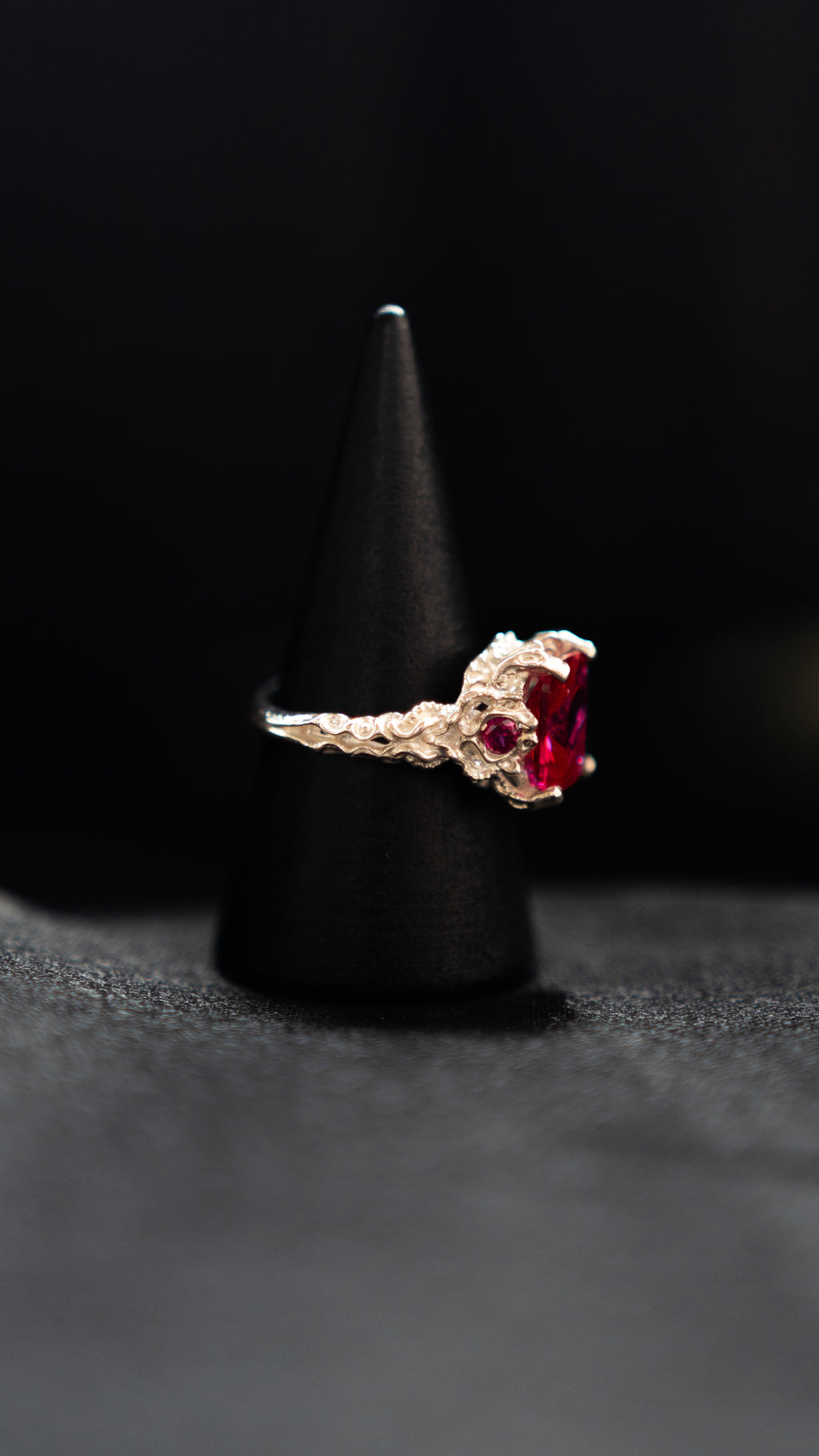The Crimson Ember – Red Stone Gothic Silver Ring